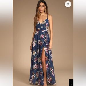 Always There For Me Navy Blue Floral
Print Wrap Maxi Dress